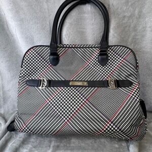 Chaps by Ralph Lauren Houndstooth Canvas/Leather Duffle Bag Removable Strap
